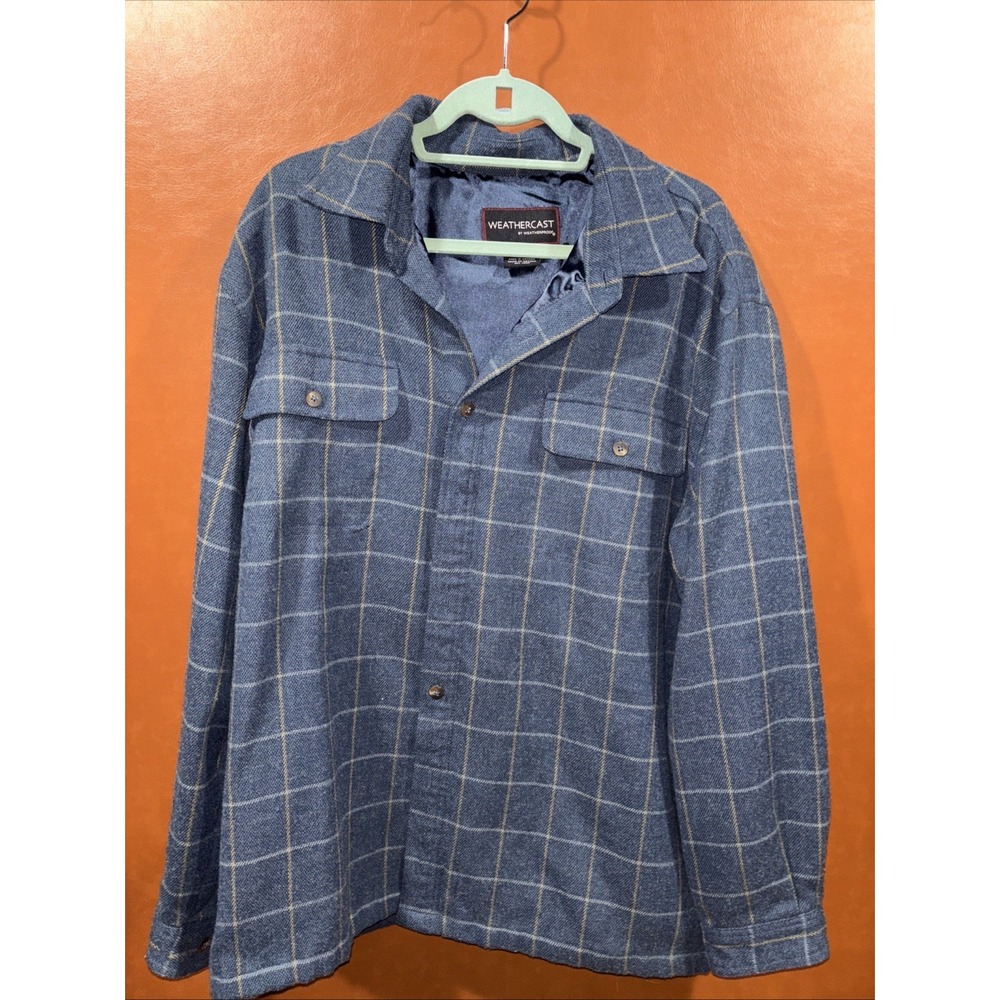 Weathercast By Weatherproof Mens L Shirt Jacket Blue Plaid Lined EUC